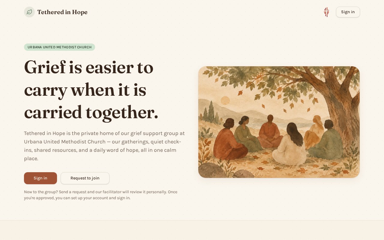 Tethered in Hope website homepage